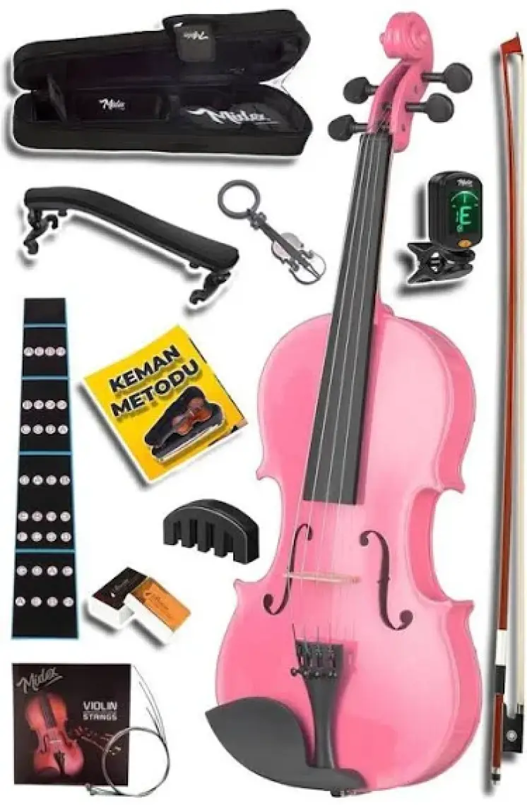 Midex HGA24PİNK-PAK Pembe 1/2 Çocuk Kemanı Seti  (Yastık Tuner Susturucu Çanta Yay Reçine)