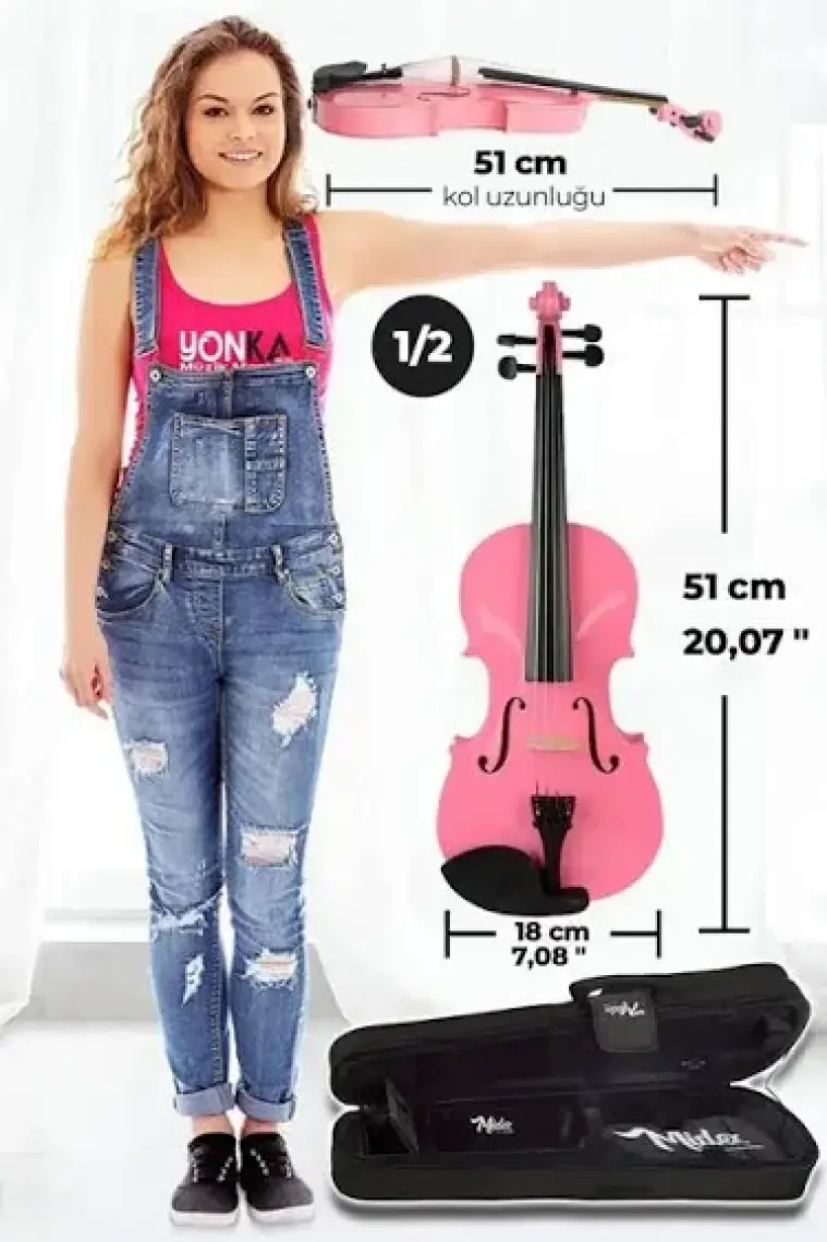 Midex HGA24PİNK-PAK Pembe 1/2 Çocuk Kemanı Seti  (Yastık Tuner Susturucu Çanta Yay Reçine)