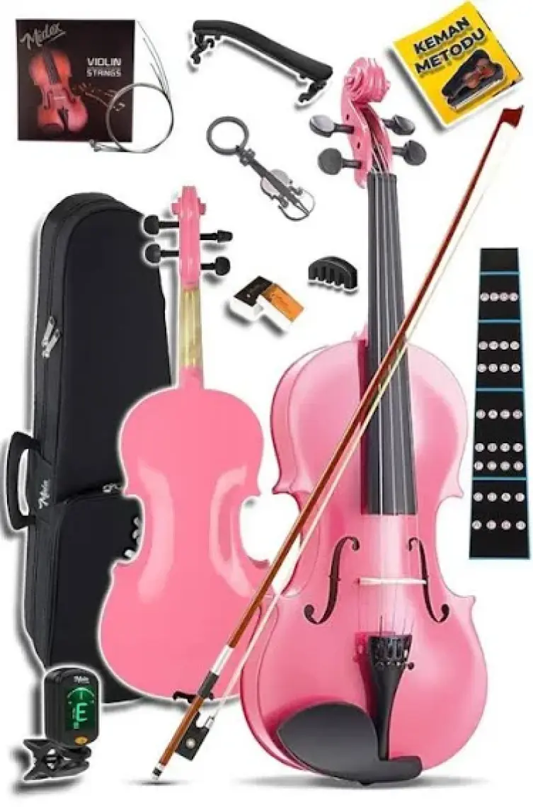 Midex HGA24PİNK-PAK Pembe 1/2 Çocuk Kemanı Seti  (Yastık Tuner Susturucu Çanta Yay Reçine)