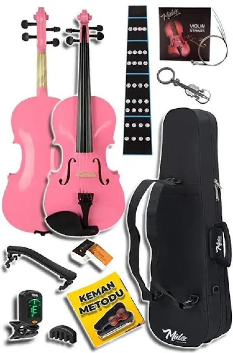 Midex HGA24PİNK-PAK Pembe 1/2 Çocuk Kemanı Seti  (Yastık Tuner Susturucu Çanta Yay Reçine)