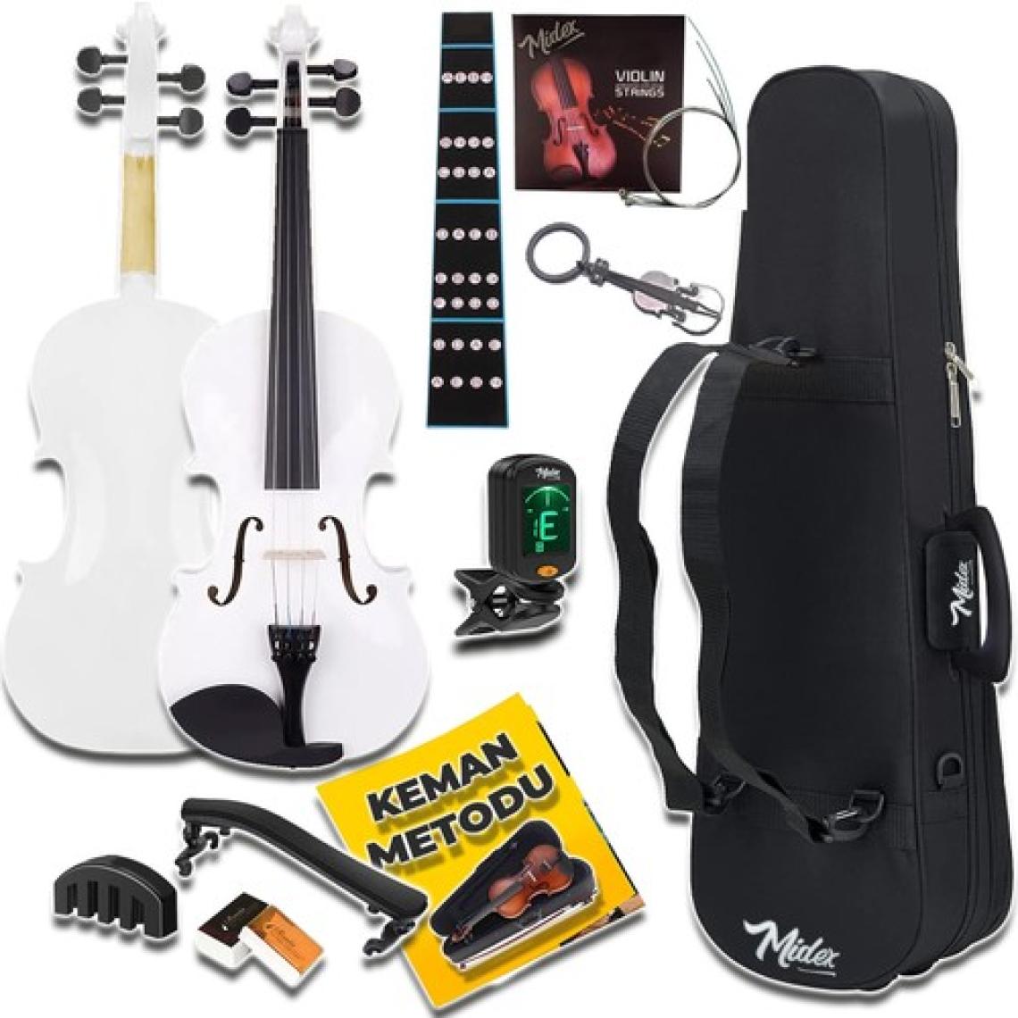 Midex HGA44WH-PAK Beyaz 4/4 Tam Boy Keman Seti (Yastık Tuner Susturucu Çanta Yay Reçine)