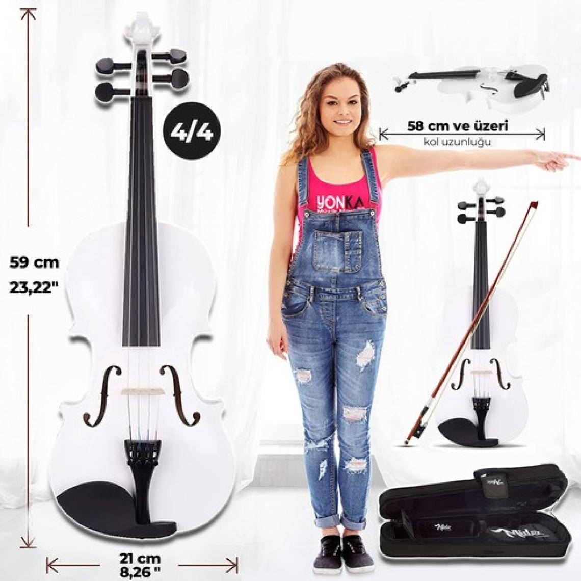 Midex HGA44WH-PAK Beyaz 4/4 Tam Boy Keman Seti (Yastık Tuner Susturucu Çanta Yay Reçine)