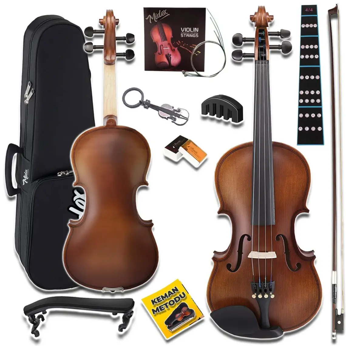 Midex LMA-544TYS 1/2 Profesyonel Keman 2/4 Çocuk Kemanı 8-10 Yaş (Yastık Susturucu Yedek Tel Çanta Yay Reçine Metod)