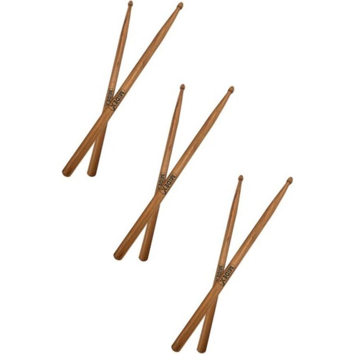 Midex OAK-110-7A-3X Ahşap Meşe Ağacı Bateri Davul Bageti 7A Drumsticks - 3 Çift