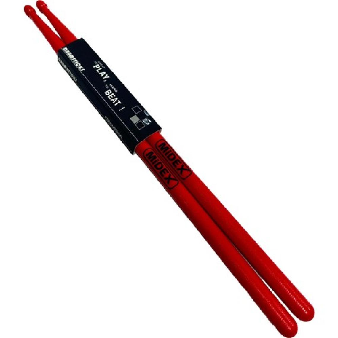 Midex GFK-801RD 5A Bateri Baget Kırılmaz Polyemid Kırmızı Davul Bageti 5A Drumsticks