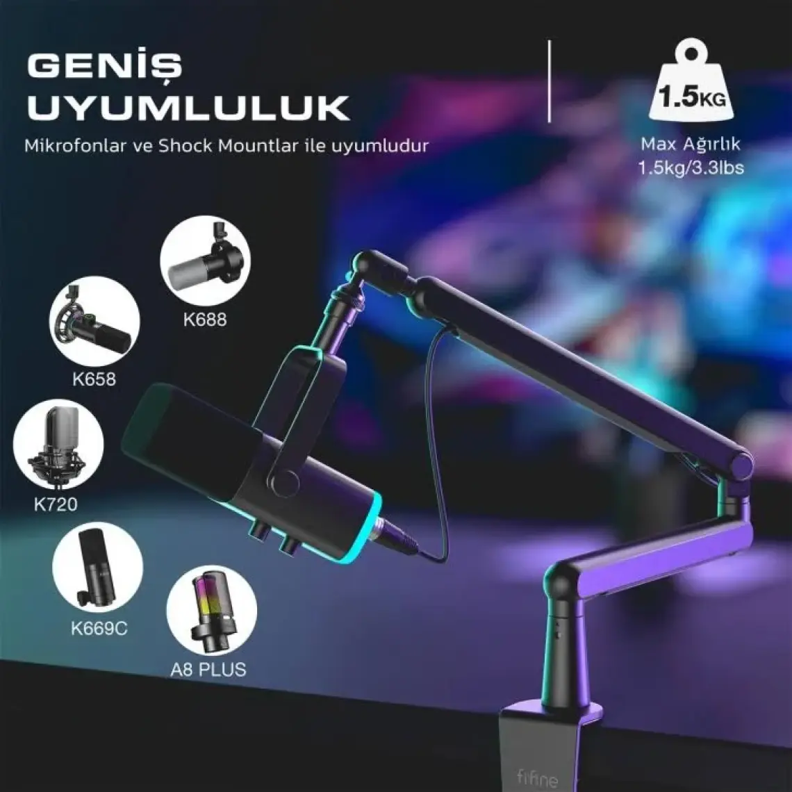 Fifine BM88 360° Ayarlanabilir Profesyonel Metal Mikrofon Standı