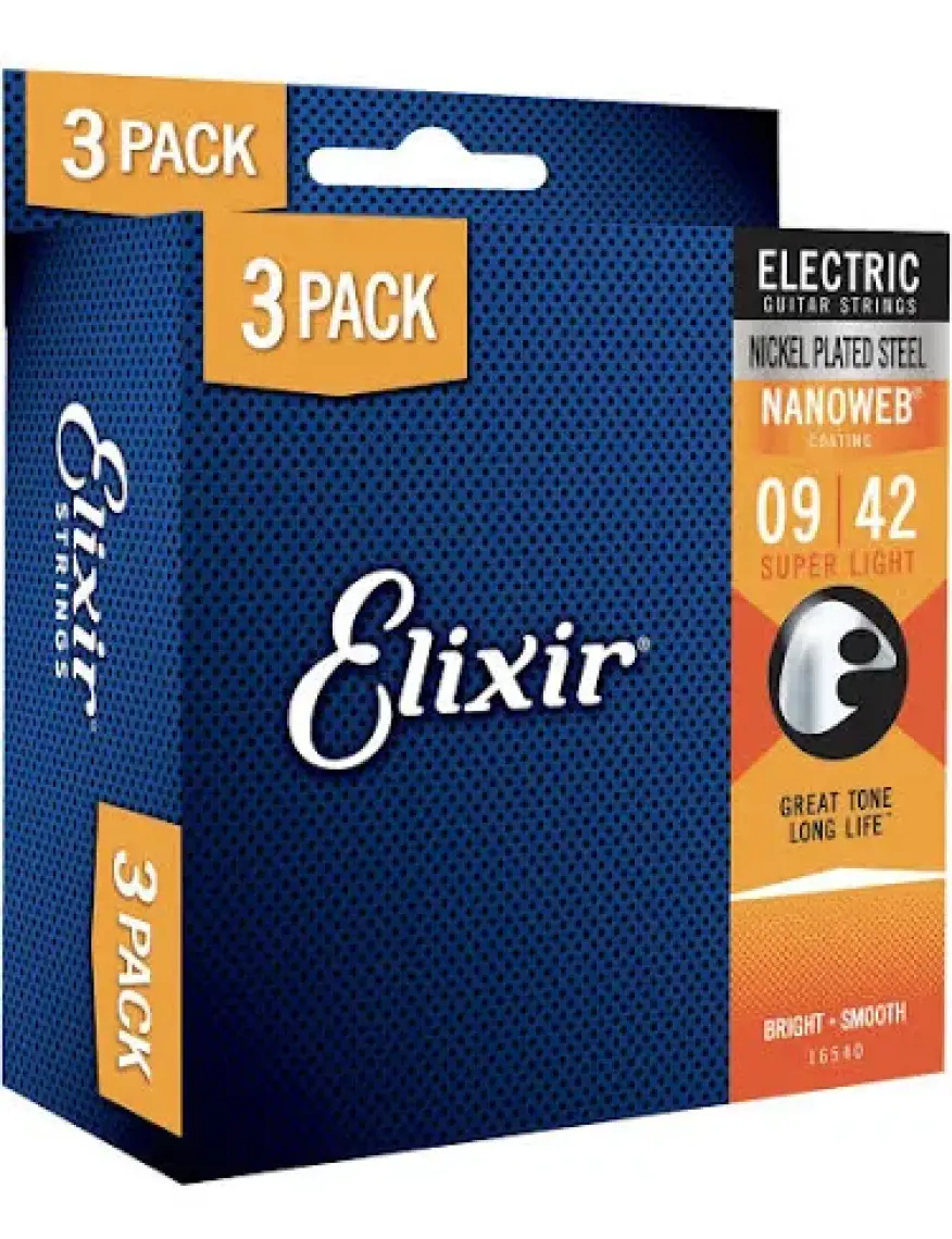 Elixir 16540 Nanoweb Süper Light 3'lü Elektro Gitar Teli (9-42)