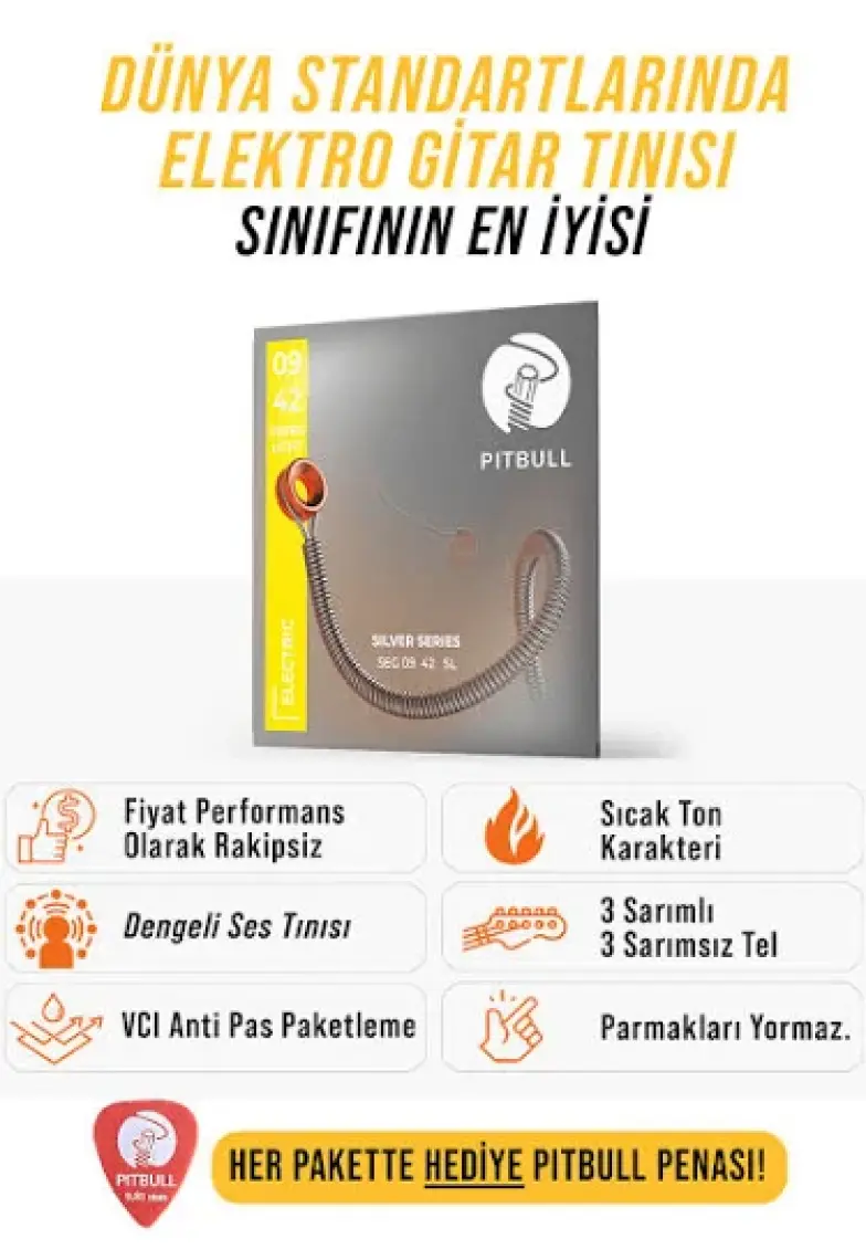 Pitbull Strings Silver Series Seg 09-42 Sl Takım Tel Elektro Gitar Teli