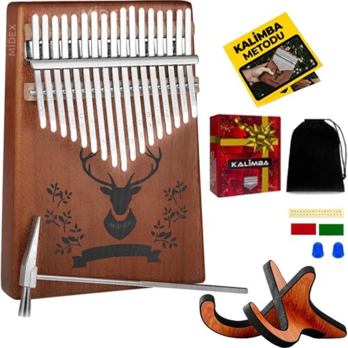 Midex KLX-456-PAK Hakiki Ağaç Geyik Desenli Kalimba 17 Tuşlu Full Set