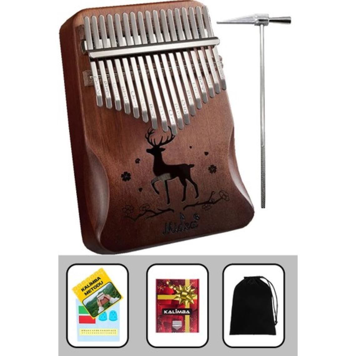 Midex KLX-520 Hakiki Ağaç Kalimba Geyik Desenli Ahşap Full Set 17 Çelik Tuşlu