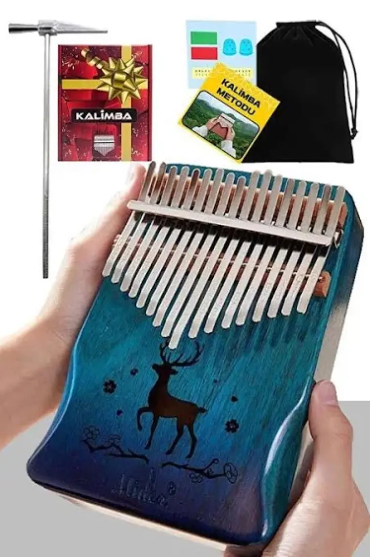 Klx-510 Hakiki Ağaç Geyik Desenli Kalimba 17 Tuşlu