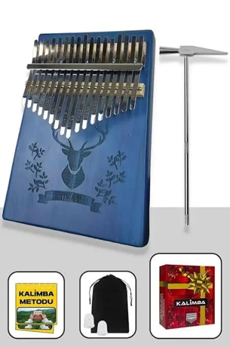 Midex KLX-454G Hakiki Ağaç Geyik Desenli Kalimba 17 Tuşlu