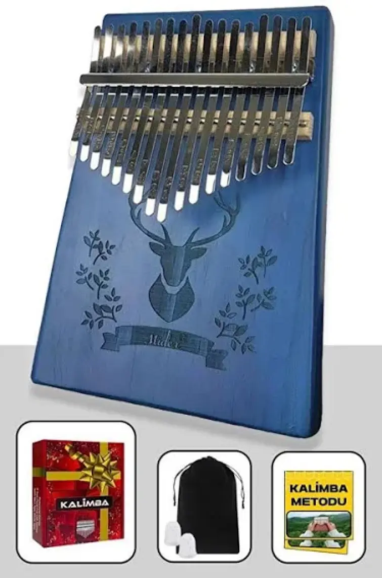 Midex KLX-454G Hakiki Ağaç Geyik Desenli Kalimba 17 Tuşlu