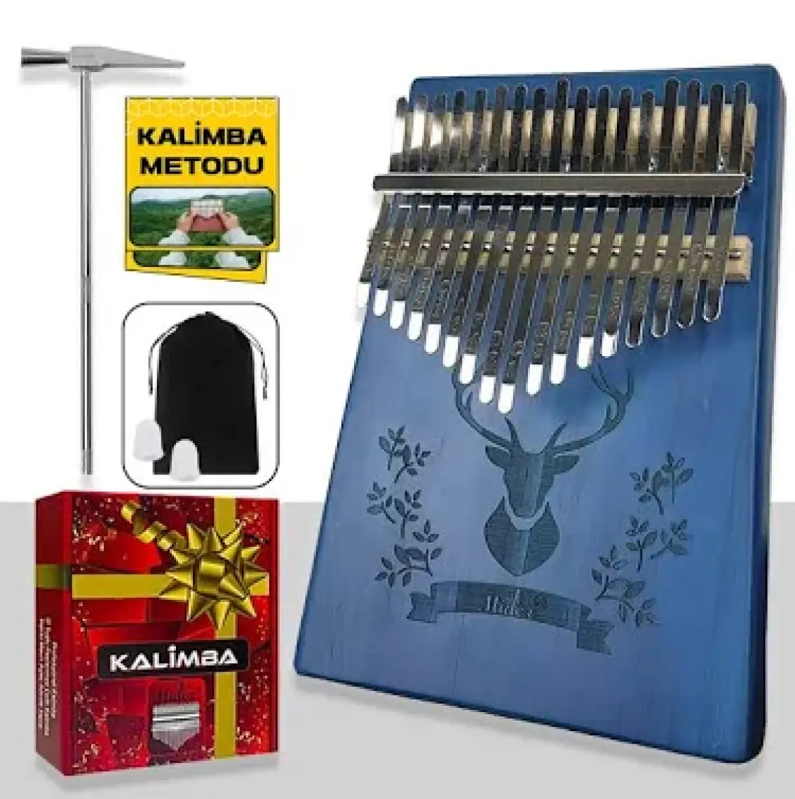 Midex KLX-454G Hakiki Ağaç Geyik Desenli Kalimba 17 Tuşlu