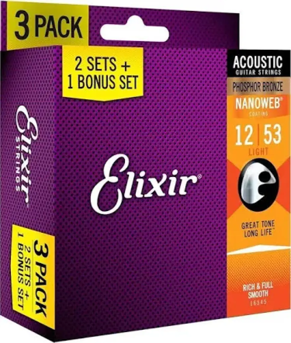 Elixir 16545 Nanoweb Phosphor Bronze 3'lü Akustik Gitar Teli (12-53)