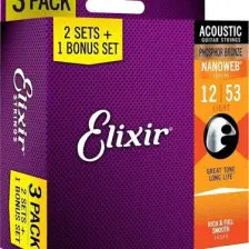 Elixir 16545 Nanoweb Phosphor Bronze 3'lü Akustik Gitar Teli (12-53)