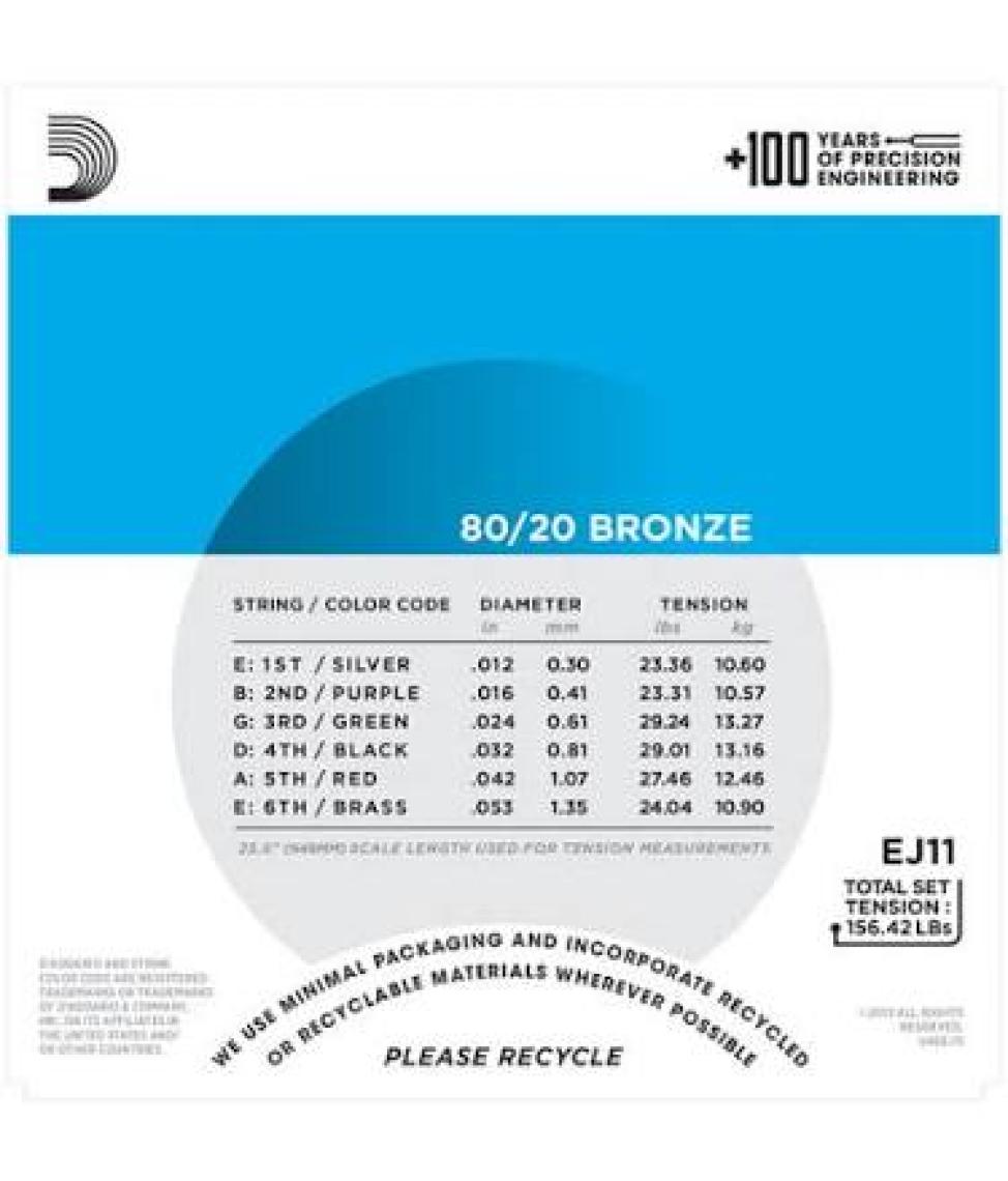 D'Addario EJ11 80/20 Bronze Akustik Gitar Teli (12-53)