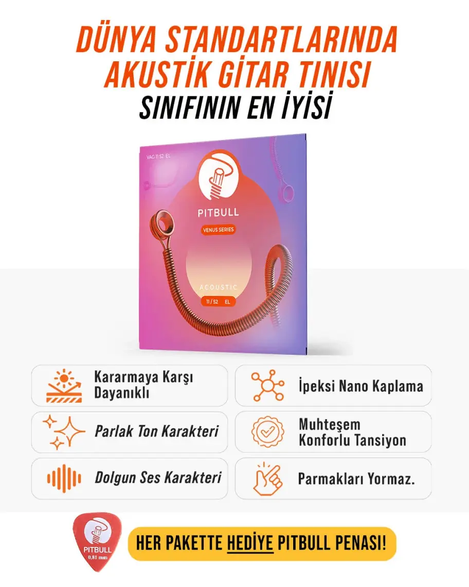 Pitbull Strings Venus Series Vag 11-52 El Takım Tel Akustik Gitar Teli 011-052