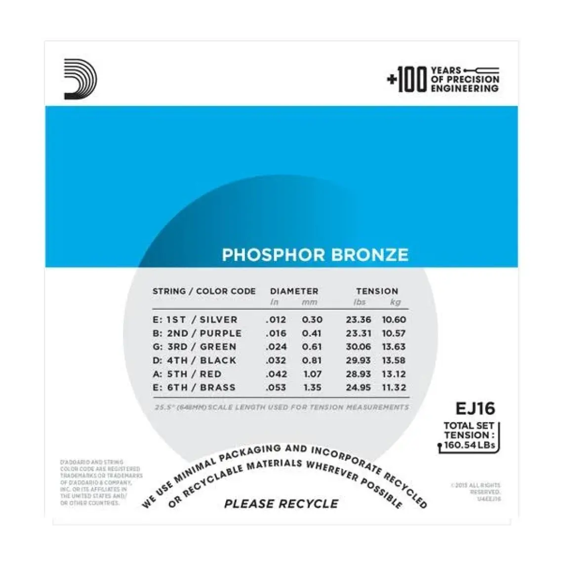 D'Addario EJ16 Phosphor Bronze Akustik Gitar Teli (12-53)