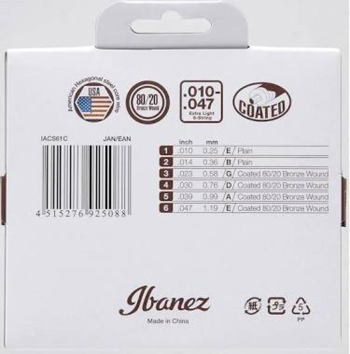 Ibanez IACS61C 80/20 Bronze Wound Extra Light Takım Tel Akustik Gitar Teli 010-047