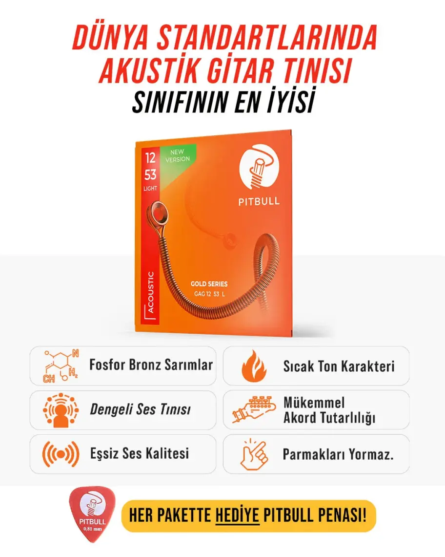 Pitbull Strings Gold Series Gag L Pb Light Takım Tel - Yeni Seri Akustik Gitar Teli 012-053