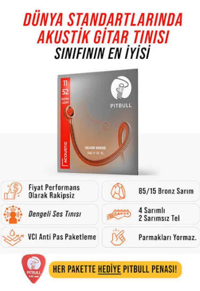 Pitbull Strings Silver Series Sag 11-52 El Takım Tel Akustik Gitar Teli 011-052