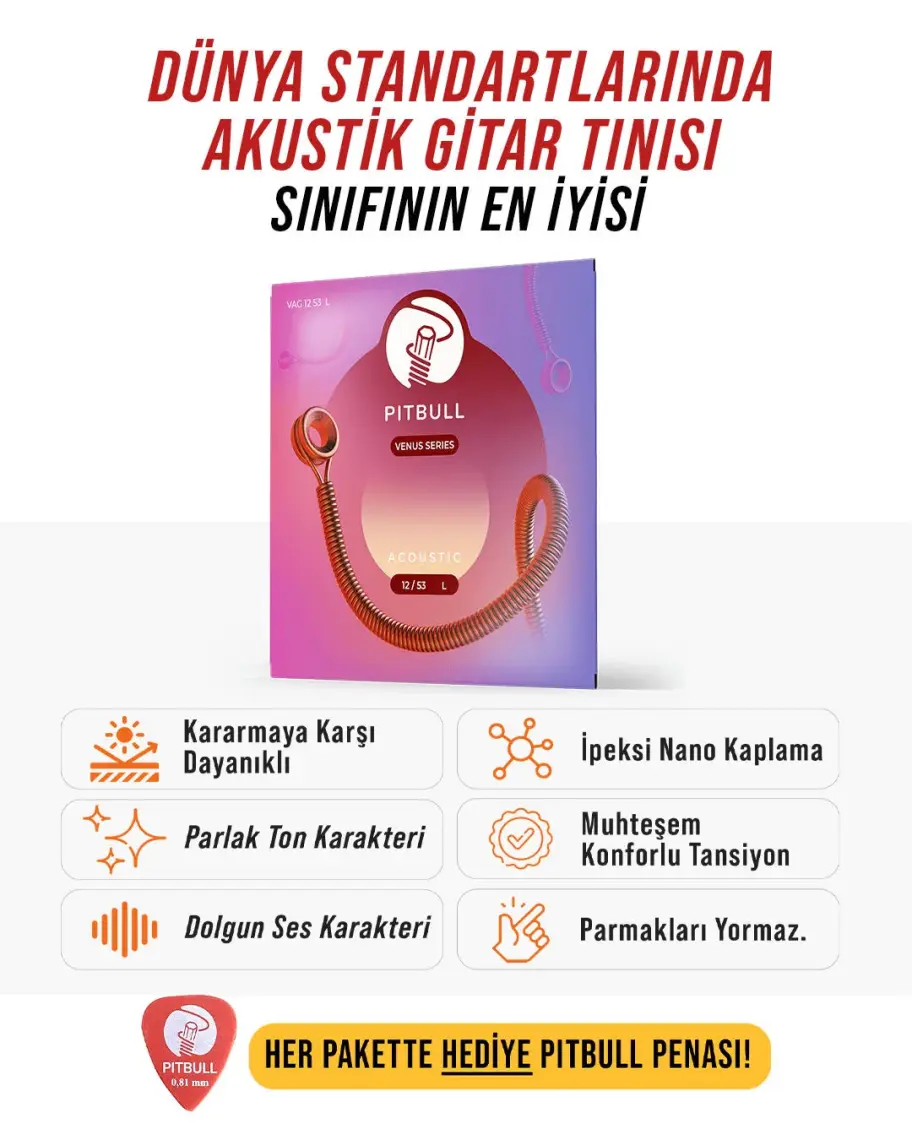 Pitbull Strings Venus Series Vag 12-53 L Takım Tel Akustik Gitar Teli 12-53