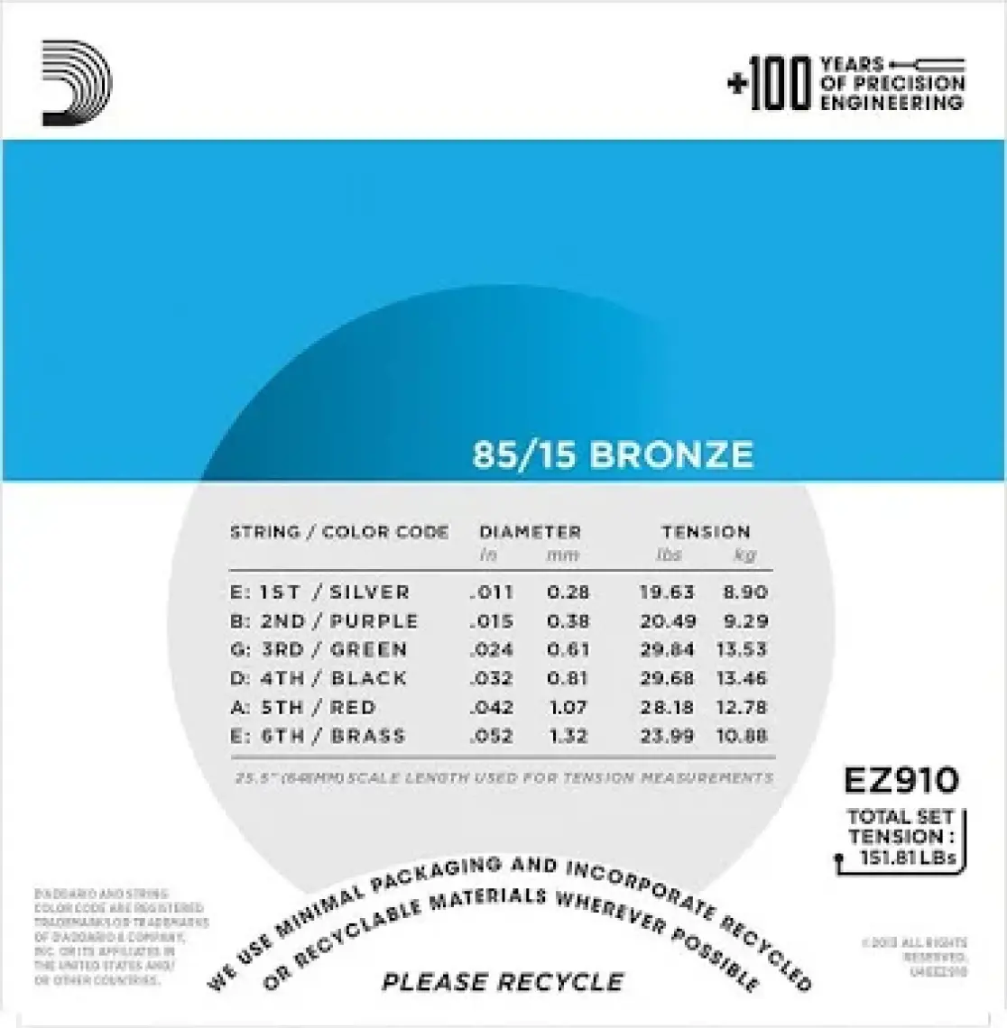 D'Addario Daddario Ez910 Akustik Tel Set Light (.011) Z910