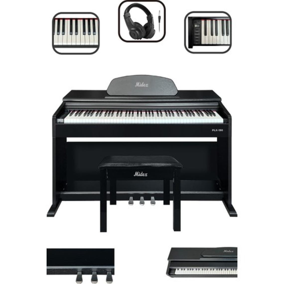 Midex PLX-190BK Siyah Dijital Piyano 88 Tuşlu Hammer Action ve Tuş Hassasiyeti