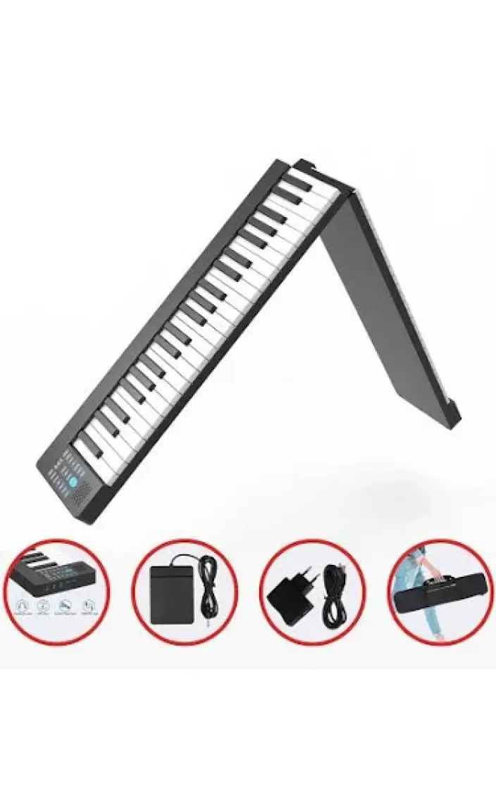Jwin JDP-8800 Katlanabilir Tuş Hassasiyetli Bluetooth + Şarjlı Piyano - Siyah