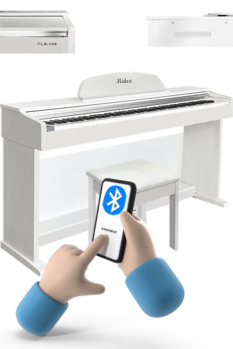 Midex PLX-190WH 88 Tuşlu Çekiç Aksiyonlu Bluetooth'lu Dijital Piyano Beyaz