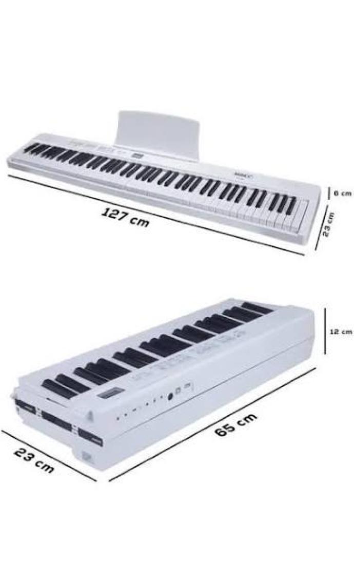 Midex PLX-80WHST Taşınabilir Katlanır Dijital Piyano Tuş Hassasiyetli 88 Tuş BT (Stand Sustain Kulaklık Çanta Metod)