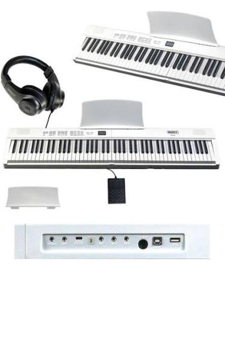 Midex PLX-80WHST Taşınabilir Katlanır Dijital Piyano Tuş Hassasiyetli 88 Tuş BT (Stand Sustain Kulaklık Çanta Metod)