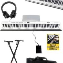 Midex PLX-80WHST Taşınabilir Katlanır Dijital Piyano Tuş Hassasiyetli 88 Tuş BT (Stand Sustain Kulaklık Çanta Metod)