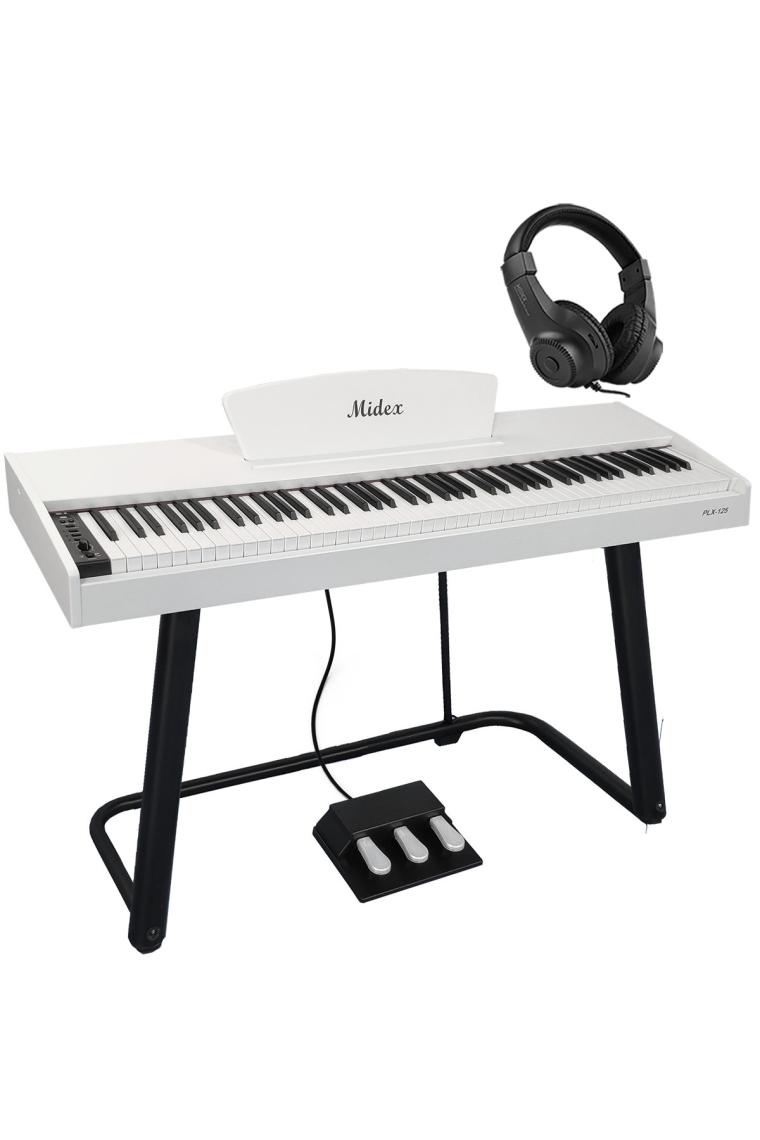 Midex PLX-125WH Taşınabilir Dijital Piyano Tuş Hassasiyetli 88 Tuş Bluetooth (Stand Ve kulaklık Ile)