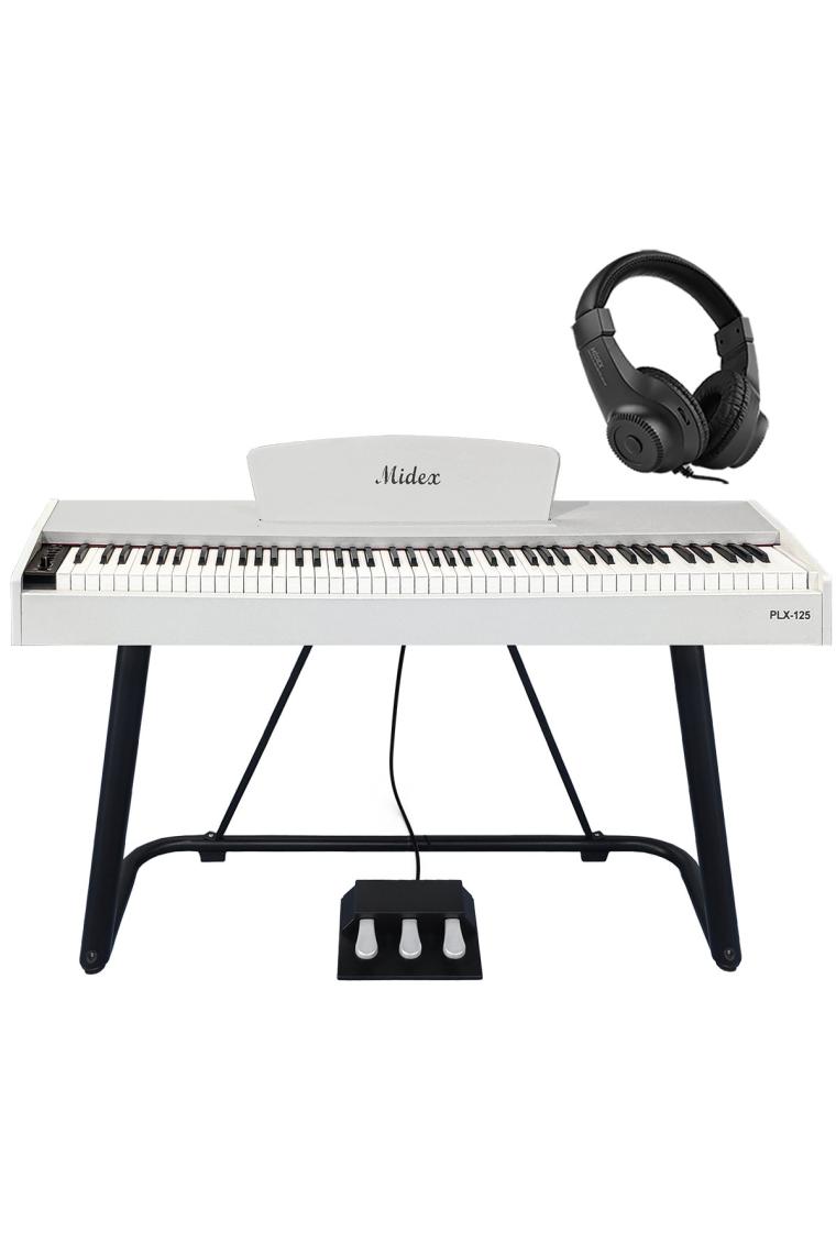 Midex PLX-125WH Taşınabilir Dijital Piyano Tuş Hassasiyetli 88 Tuş Bluetooth (Stand Ve kulaklık Ile)