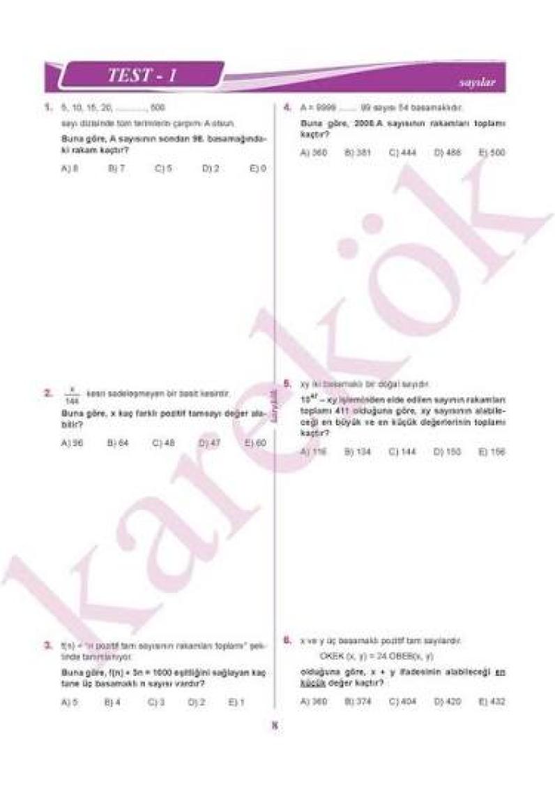 Karekök Yayıncılık Matematik Zoru Bankası