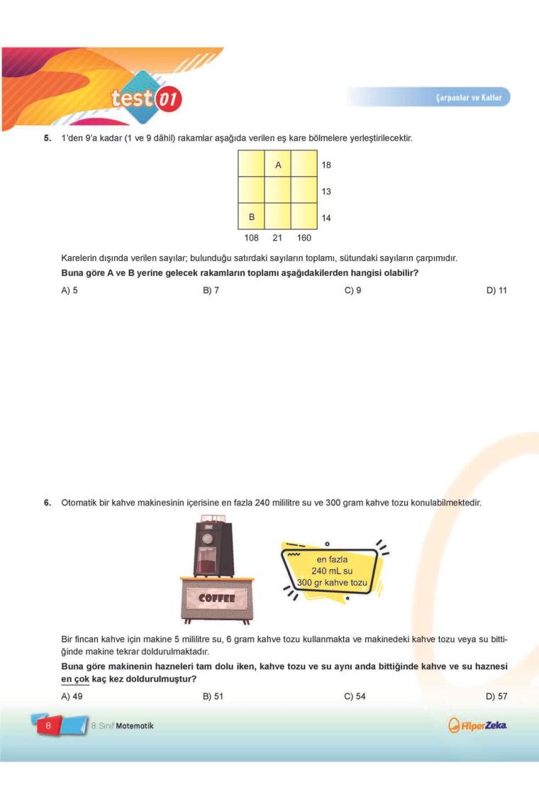 Hiper Zeka Yayınları 8. Sınıf En Matematik Soru Bankası