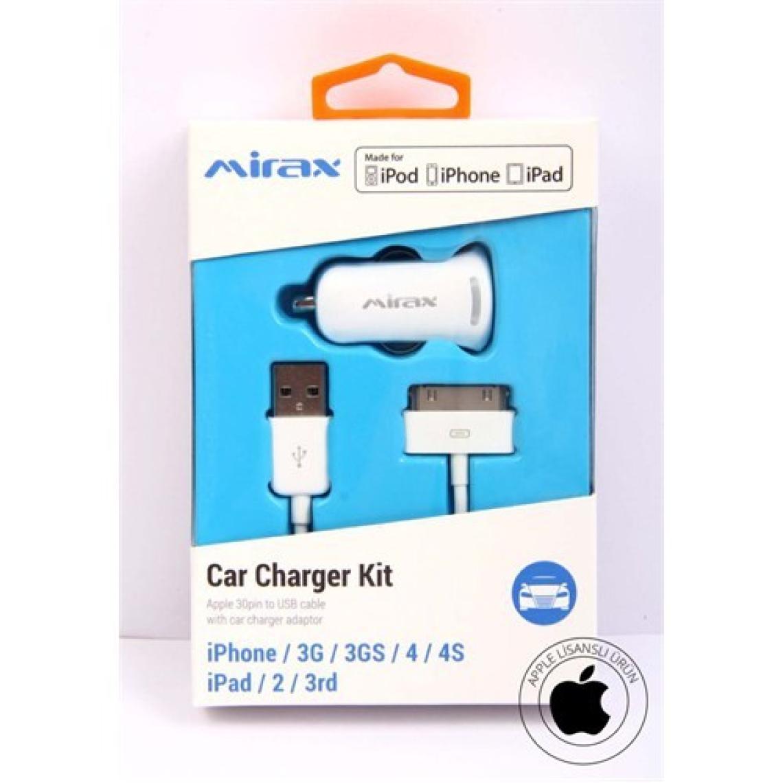 Mirax iPhone Uyumlu 4/4S/iPad/iPod Araç Şarj Kiti (Apple Lisanslı) - mirax SCT-4210