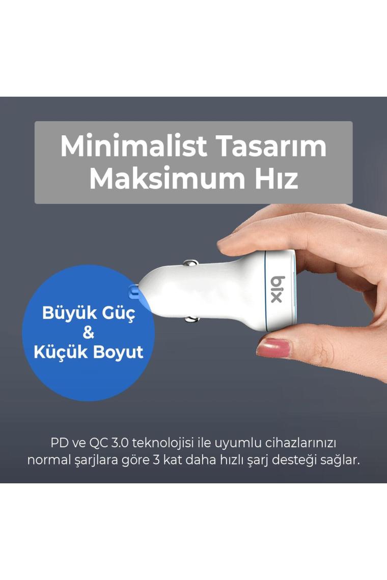 Bix BX-CCP36WT 36W Qc 3.0 USB Pd Araç Içi Hızlı Şarj Adaptörü