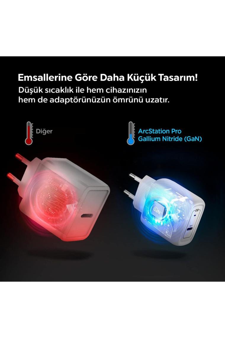 Spigen 45W USB-C Hızlı Şarj Aleti + Örgü Şarj Kablo Samsung PPS 2.0 / Isı Düşürücü GaN Akım Korumalı PD 3.0 Protokol Güç Adaptörü Super Hızlı Şarj iPhone & Android & iPad & MacBook Type-C - ACH02589
