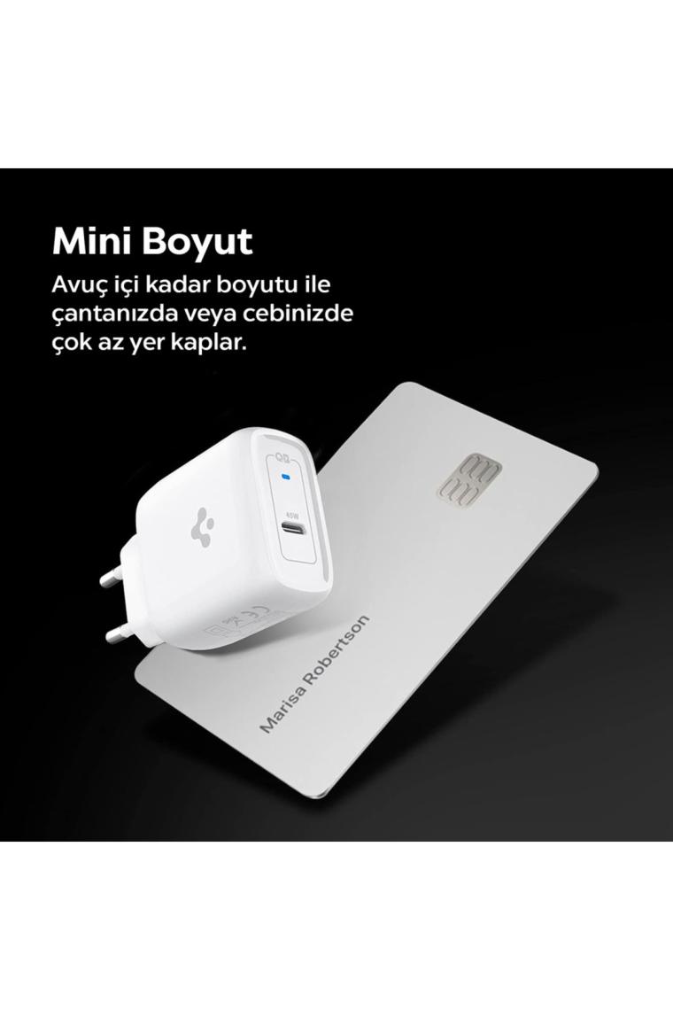 Spigen 45W USB-C Hızlı Şarj Aleti + Örgü Şarj Kablo Samsung PPS 2.0 / Isı Düşürücü GaN Akım Korumalı PD 3.0 Protokol Güç Adaptörü Super Hızlı Şarj iPhone & Android & iPad & MacBook Type-C - ACH02589