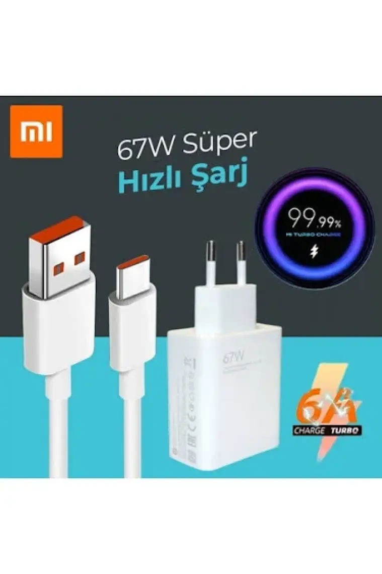 Subzero Xiaomi 67W Turbo Şarj Aleti Şarj Cihazı (Kablo + Adaptör Set ) Tüm Telefonlarla Uyumlu Type C Şarj Aleti
