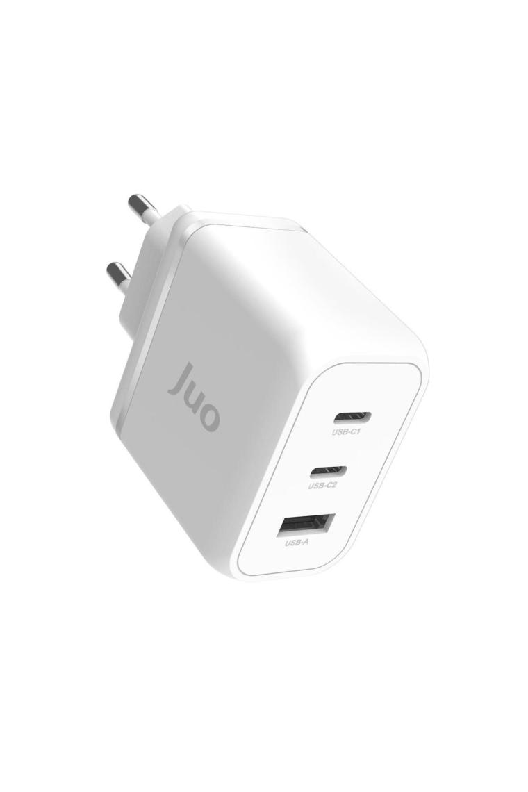 Juo 65W Usb-C + Usb-A 3 Portlu Gan Şarj Aleti iPhone & Macbook & Notebook Uyumlu Pd Type-C Hızlı Şarj Cihazı Beyaz