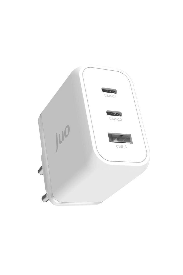 Juo 65W Usb-C + Usb-A 3 Portlu Gan Şarj Aleti iPhone & Macbook & Notebook Uyumlu Pd Type-C Hızlı Şarj Cihazı Beyaz