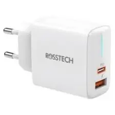 Rosstech 20W Pd LED Göstergeli Ultra Hızlı Şarj Adaptörü Usb-C Pd 20W + Usb-A Quick Charge 3.0 Dual Port (Rosstech Türkiye Garantili)