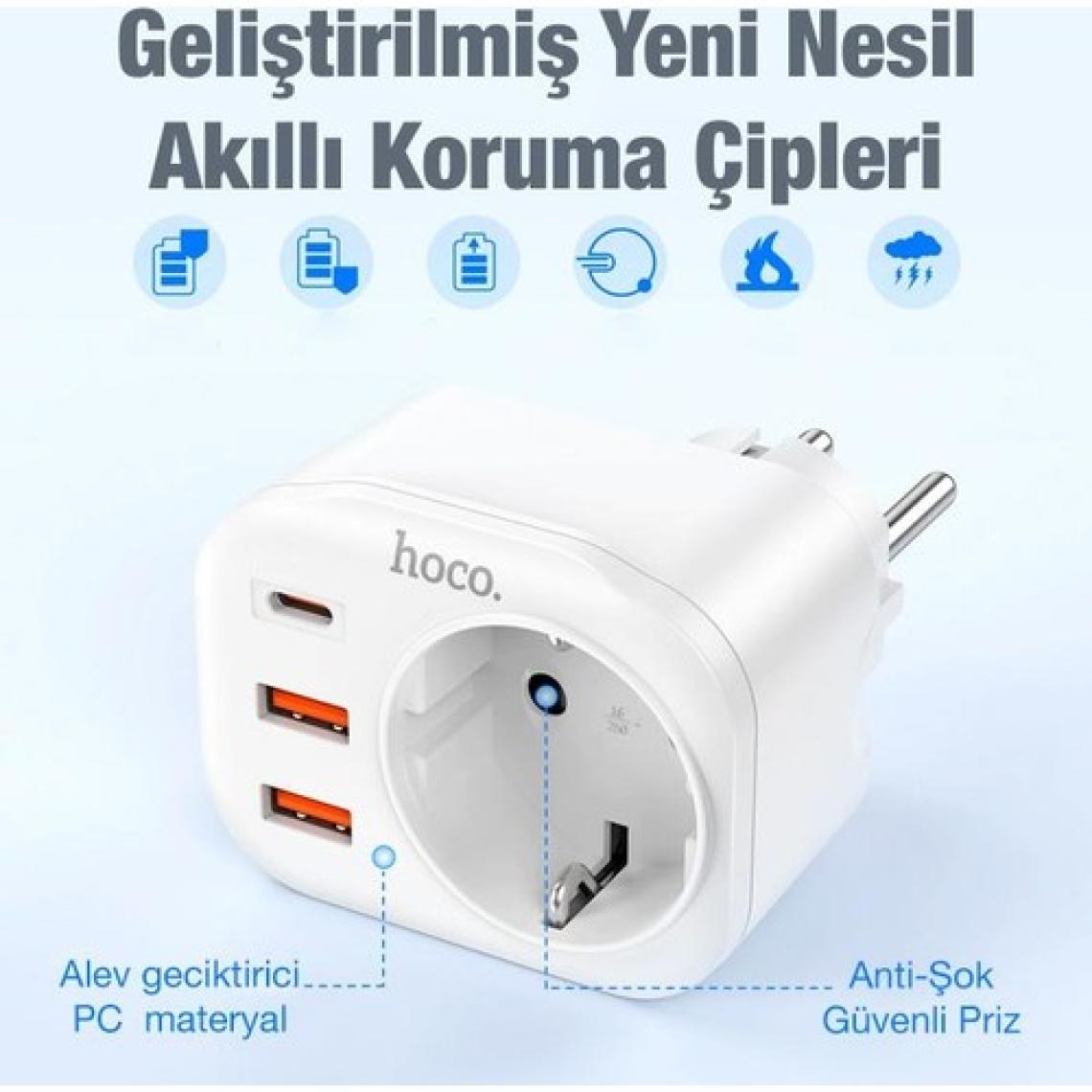 Polhammobile Polham 4000W Akım Korumalı 1x Type C, 2x USB Qc3.0, 1x 240V Priz Girişli Mega Hızlı Şarj Adaptörü