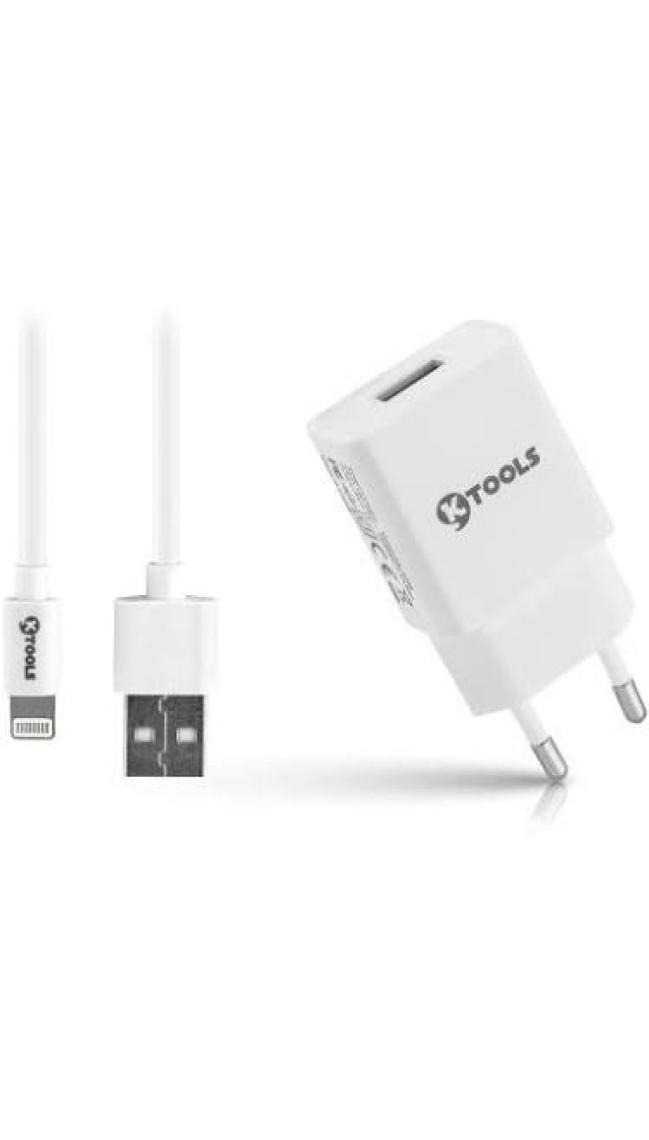 Ktools Life Tek Giriş Şarz Cihazı 2.4A 5W Hızlı Şarj Adaptör ve Lightning Kablo