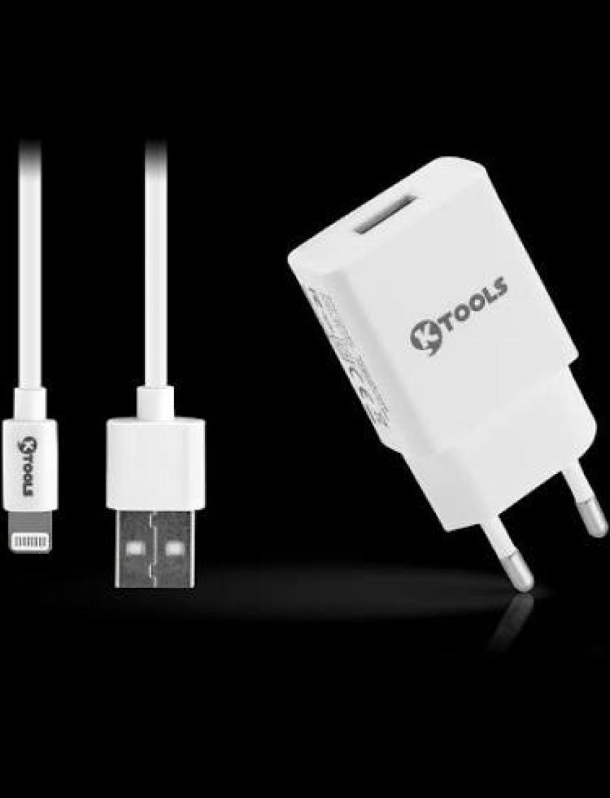 Ktools Life Tek Giriş Şarz Cihazı 2.4A 5W Hızlı Şarj Adaptör ve Lightning Kablo