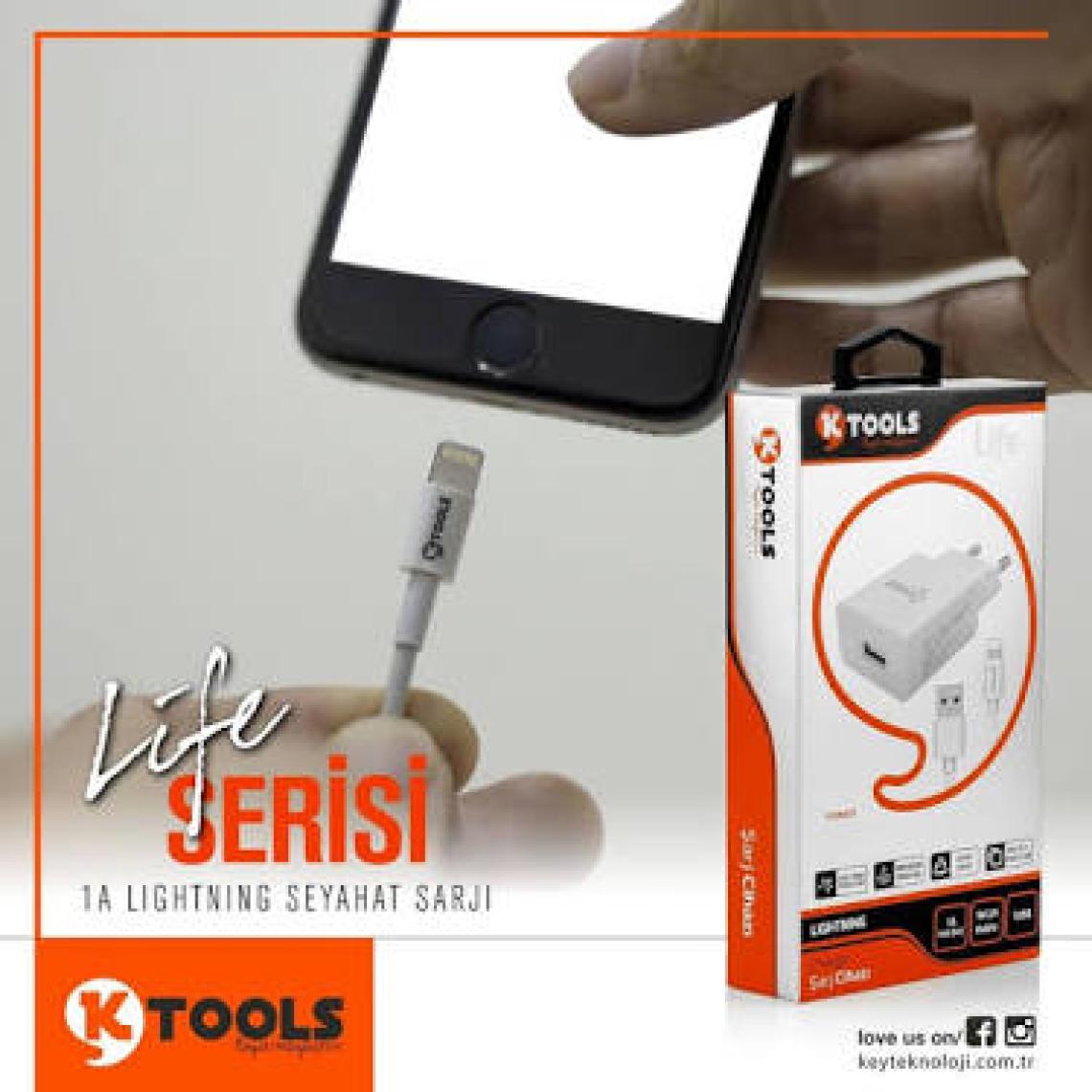 Ktools Life Tek Giriş Şarz Cihazı 2.4A 5W Hızlı Şarj Adaptör ve Lightning Kablo